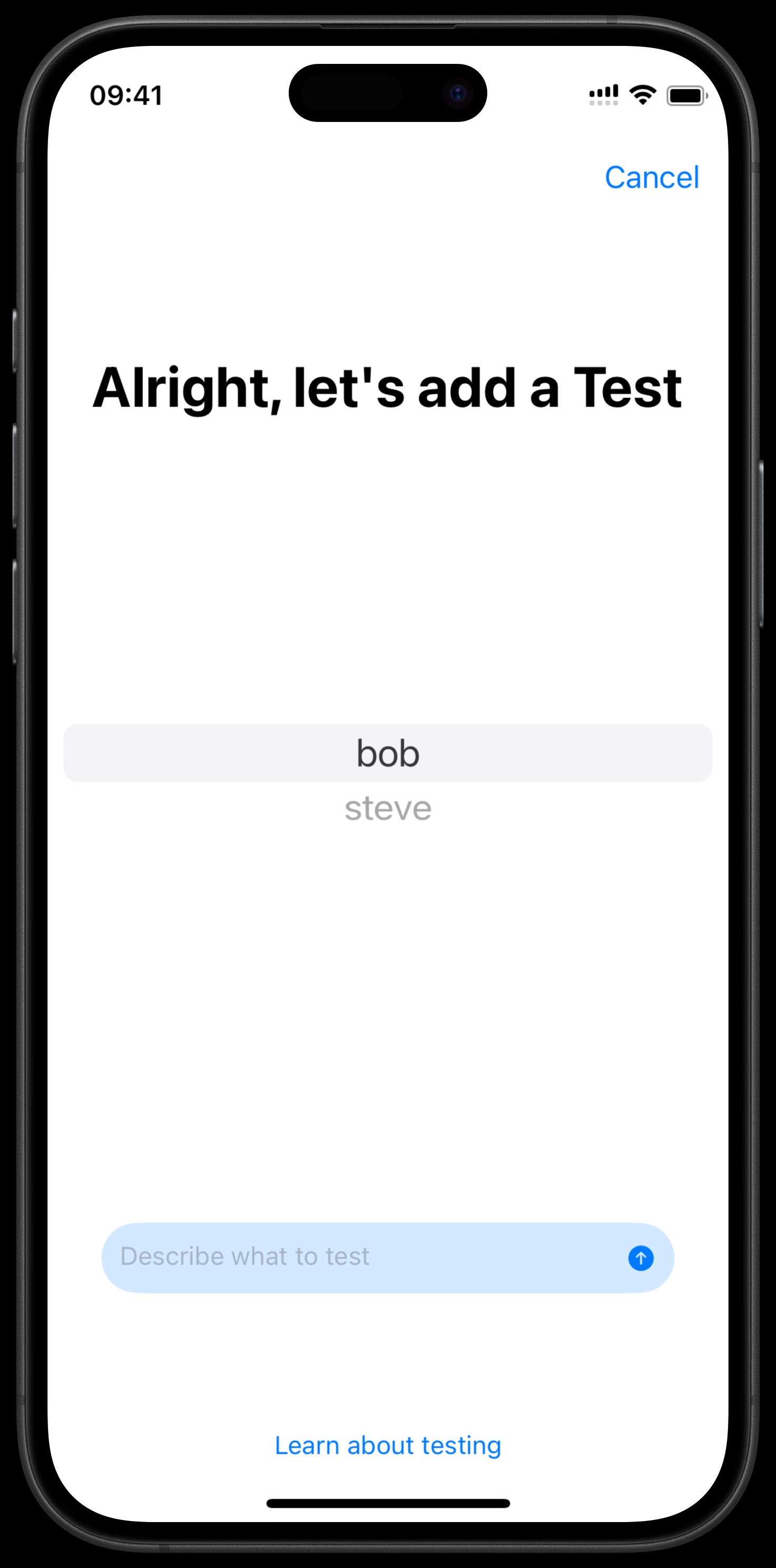 Test description screen